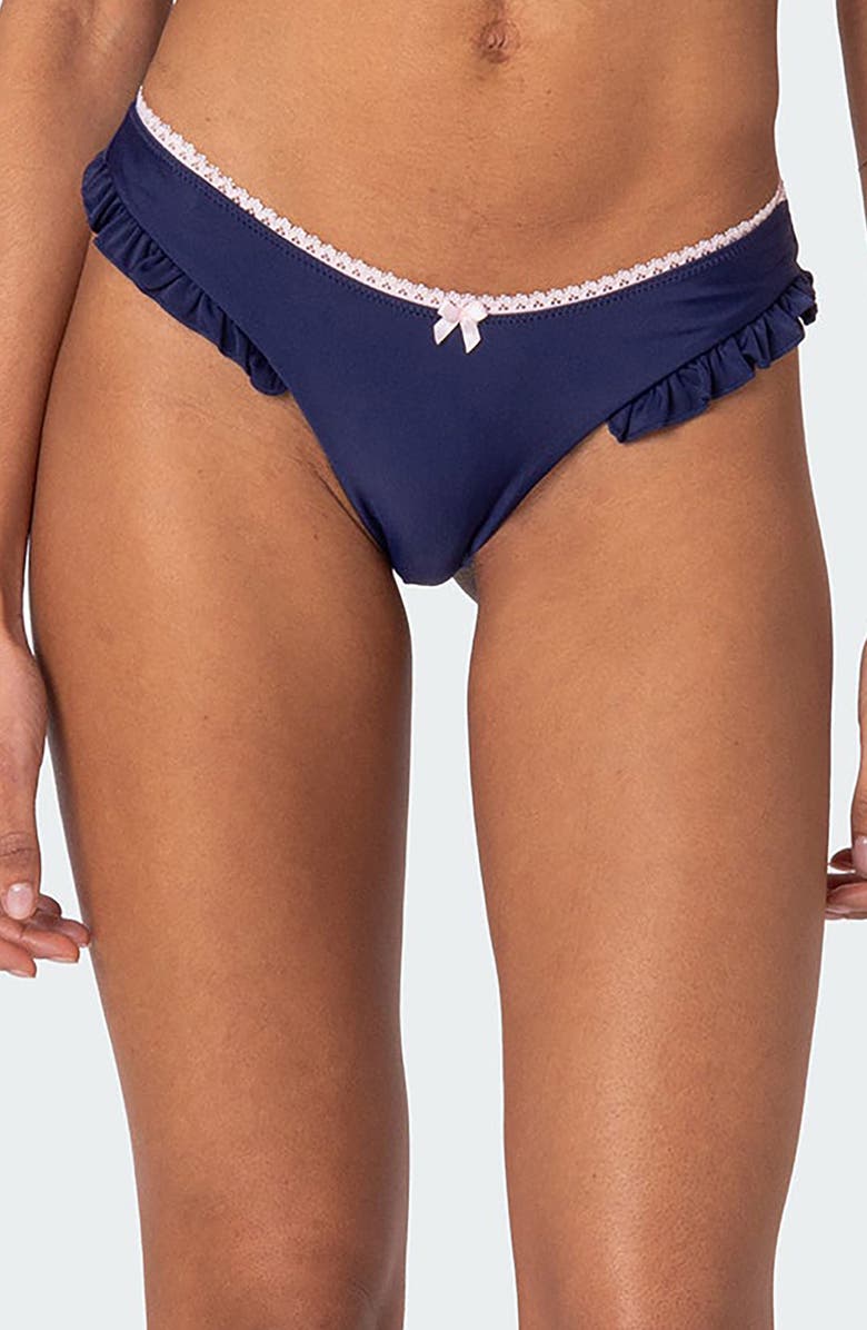 EDIKTED Maggie Ruffle Bikini Bottoms, Main, color, Navy