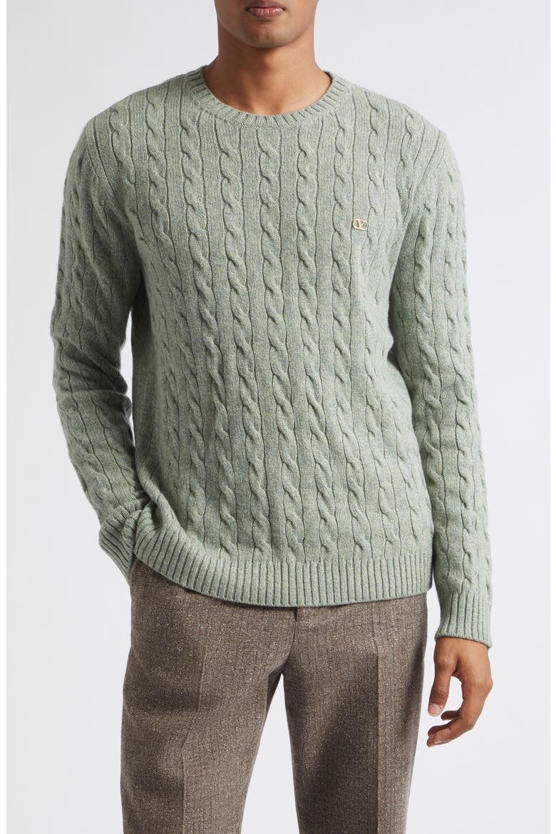 Maglia VLOGO Signature Cabled Virgin Wool Crewneck Sweater, Main, color, STONE