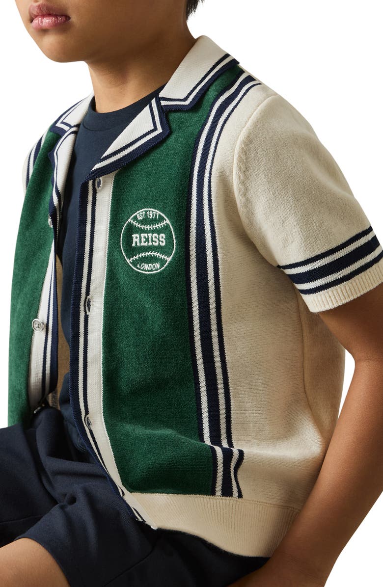 Reiss Kids' Appling Sr. Stripe Cotton Button-Up Polo Sweater, Alternate, color,