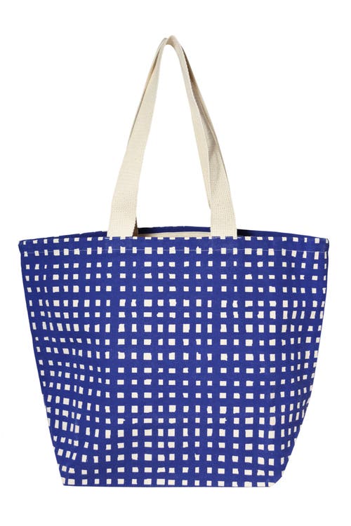 Dance Happy Micro Grid Wide Tote Bag In Dark Navy