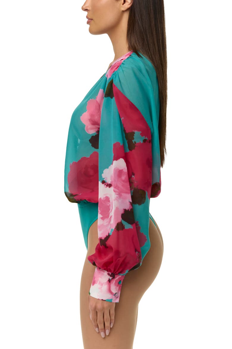 Floral Print Chiffon V-Neck Bodysuit, Alternate, color, FLORA SPRITZ