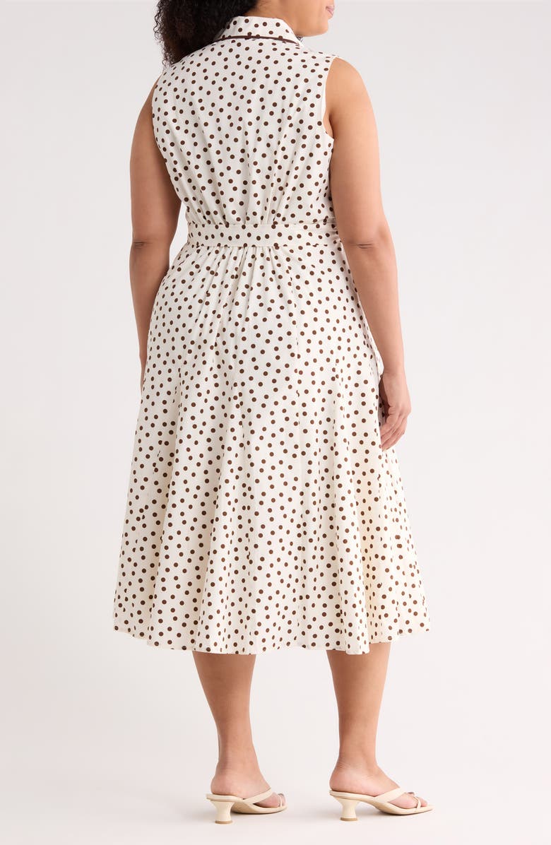 Anne Klein Polka Dot Cotton Midi Shirtdress, Alternate, color, White Dove/ Darkk Chocolate