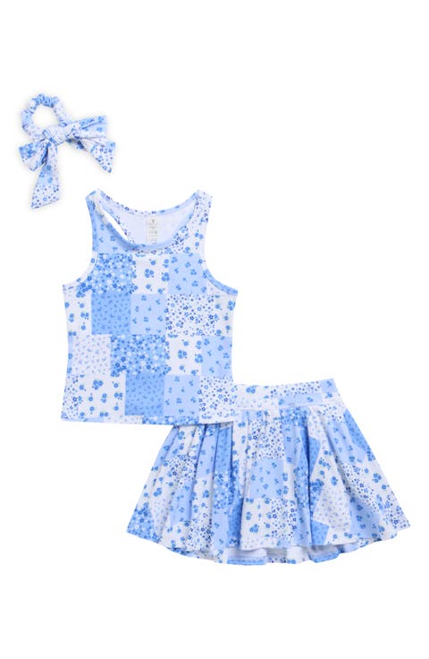 Kids' Floral Tank, Pleated Skort & Bow Scrunchie Set (Big Kid)