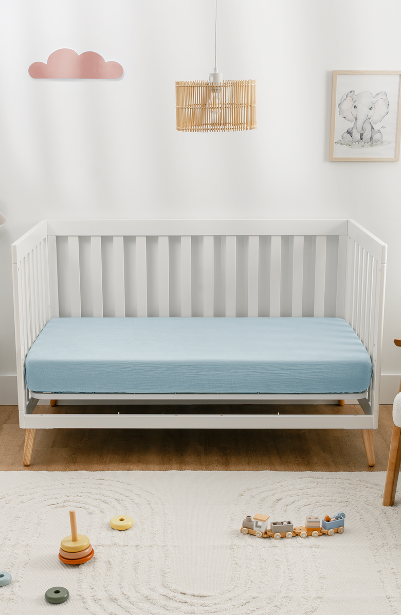 Comfy Cubs Muslin Fitted Crib Sheet, Alternate, color, Sky Blue