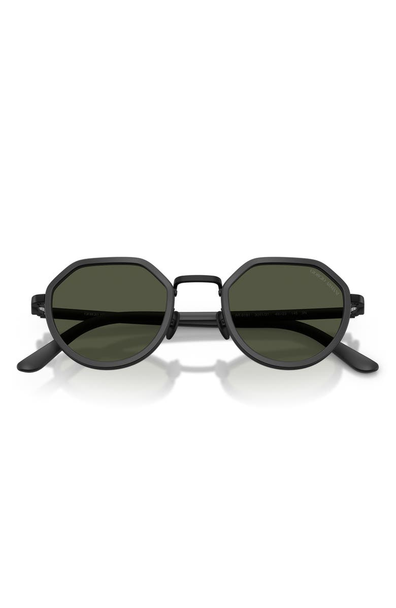 ARMANI 48mm Round Sunglasses, Alternate, color, Matte Black / Green