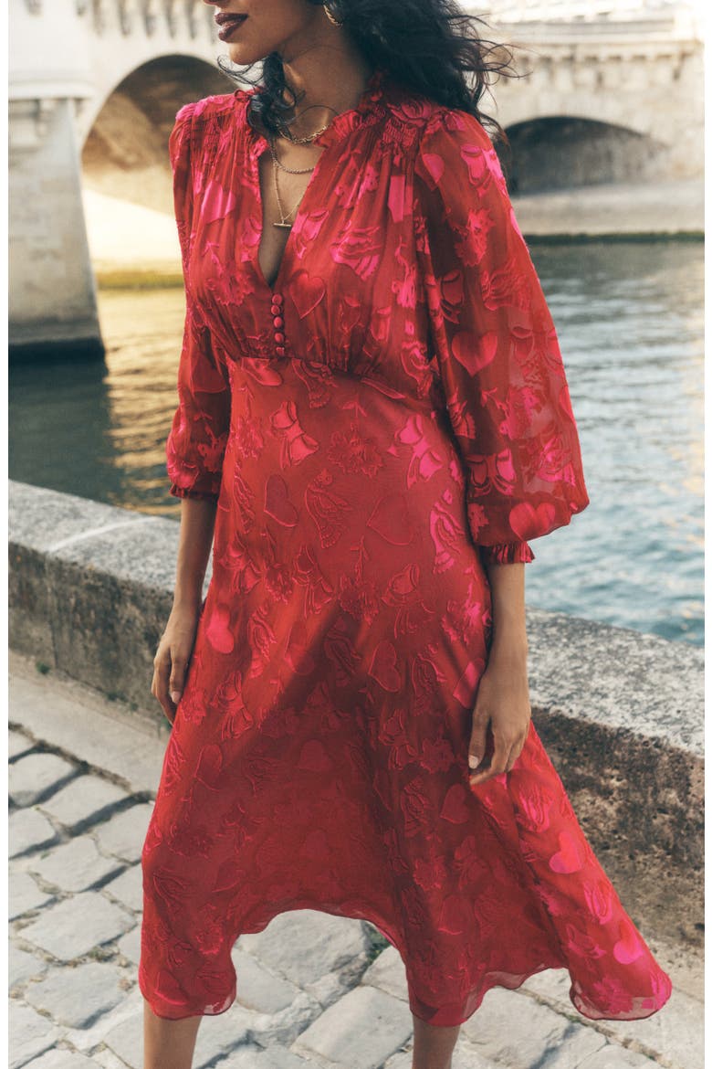 Cassie Devore Long Sleeve Midi Dress, Main, color, PINK PEONY DAINTY MEDLEY