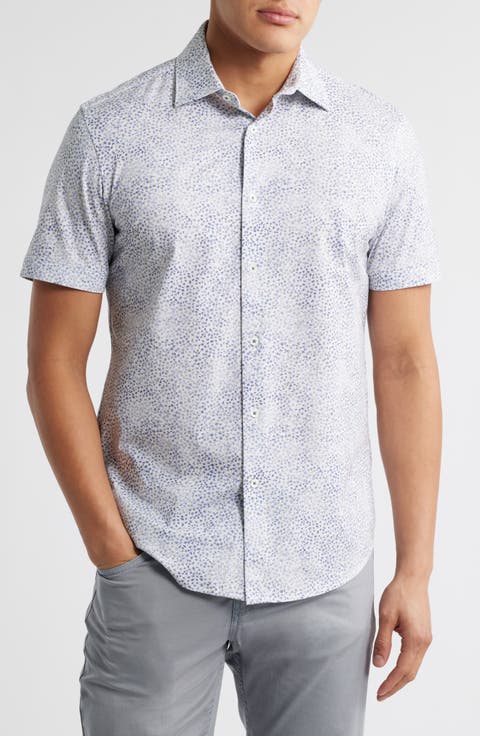 Miles OoohCotton® Leaf Print Short Sleeve Button-Up Shirt