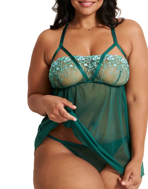 Adore Me Angelika Babydoll & G-string Set Lingerie In Green