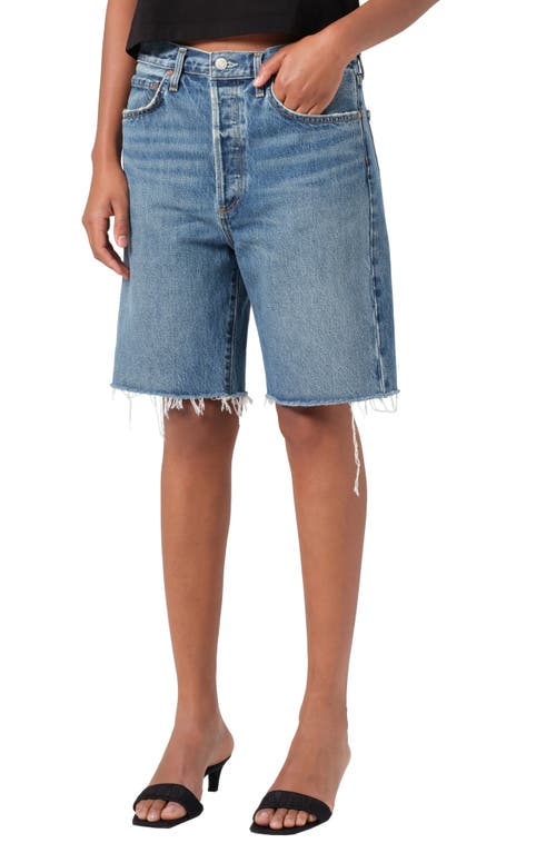 Agolde '90s Long Cutoff Denim Shorts In Ruin (md Vint Ind Cut)