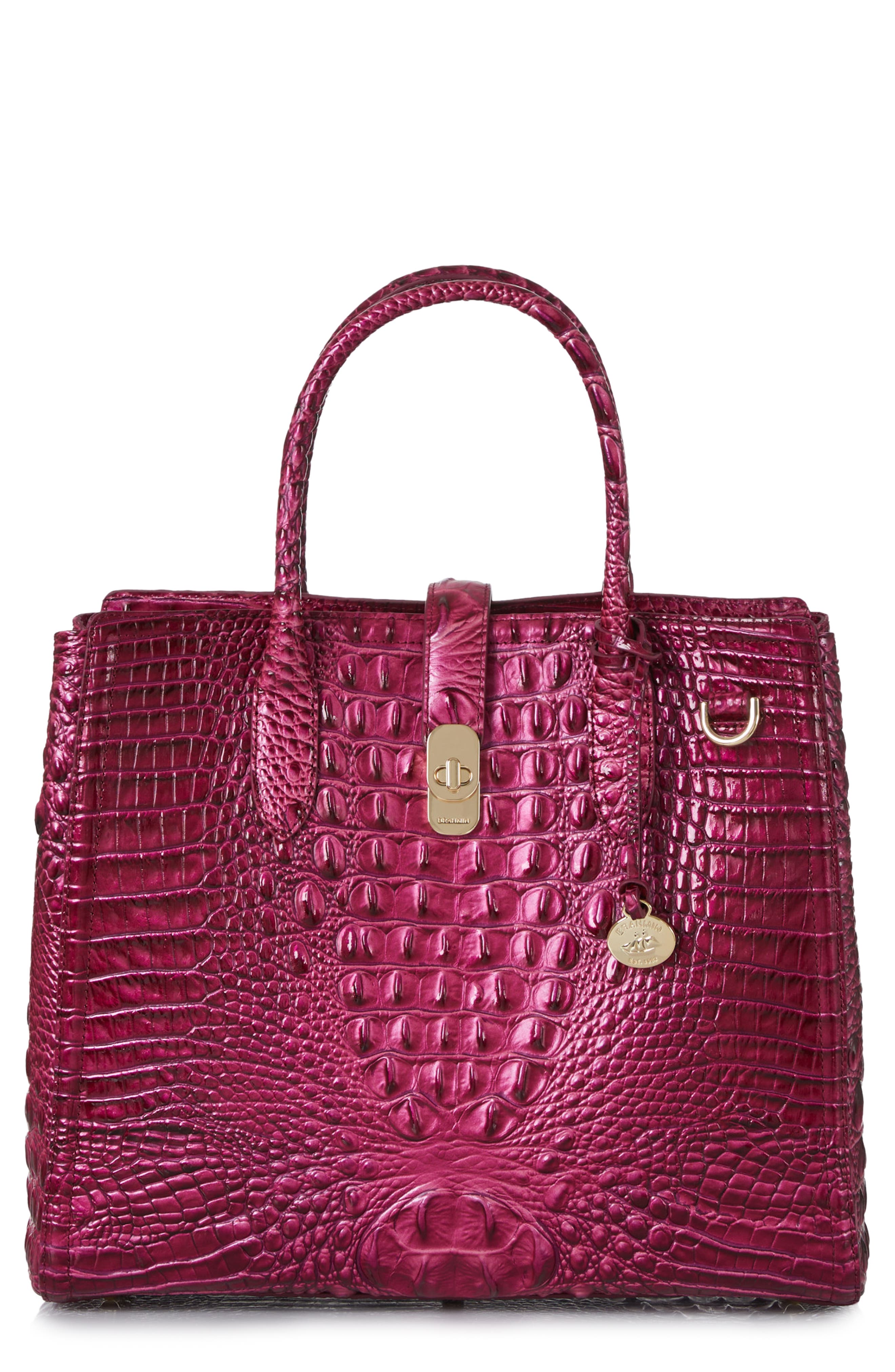 Brahmin Nakita Croc Embossed Leather Satchel, Main, color, 