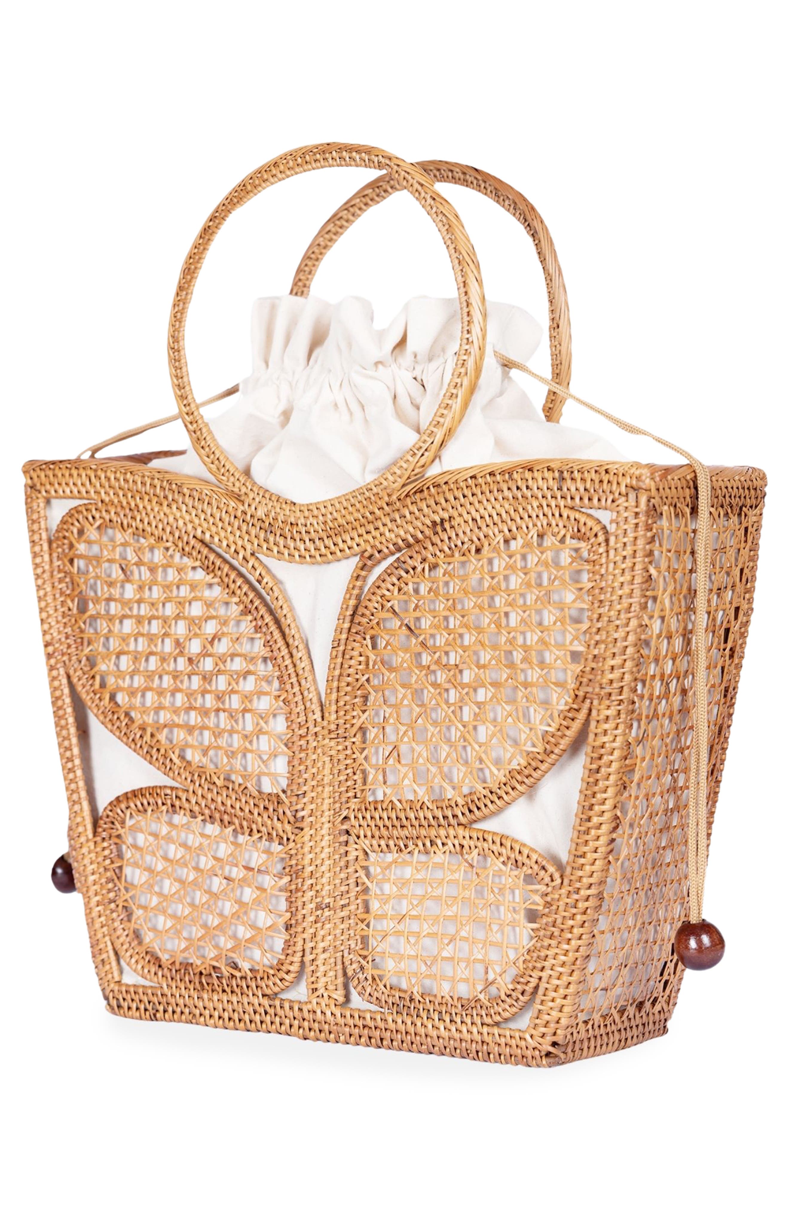 Jelavu Ata Butterfly Handwoven Rattan Tote, Alternate, color, Natural/ Ivory