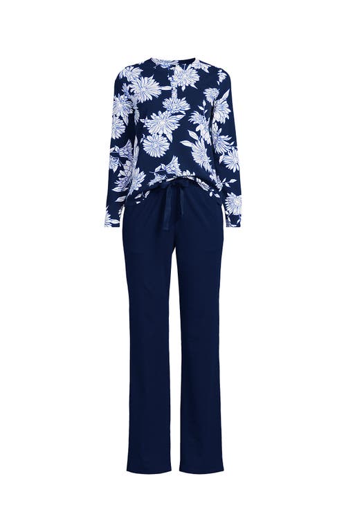 Lands' End Petite Knit 2 Piece Pajama Set In Blue
