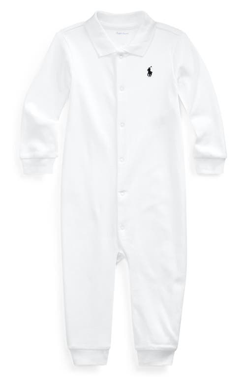 Ralph Lauren Solid Cotton Interlock Polo Romper In White