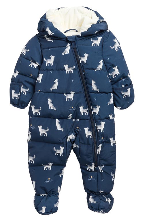 Firsts By Petit Lem Babies'  Wolf Pup Hooded Water Repellent Puffer Snowsuit In Blue