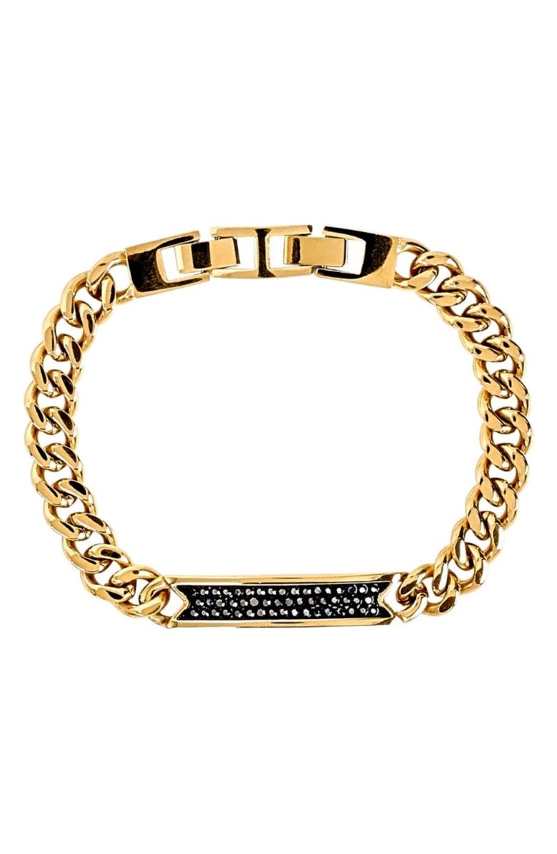 AMERICAN EXCHANGE Men's Pavé Crystal Bar Necklace & Bracelet Set, Alternate, color, Black/ Gold