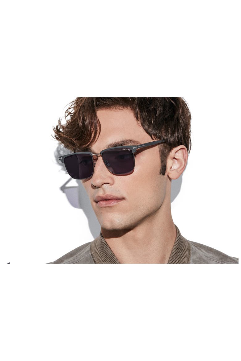 Hudson 55mm Square Sunglasses, Alternate, color, LIGHT RUTHENIUM/ BLUE