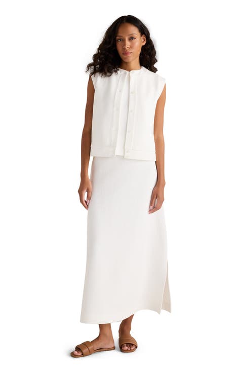 Cotton Blend Textured Midi Skirt