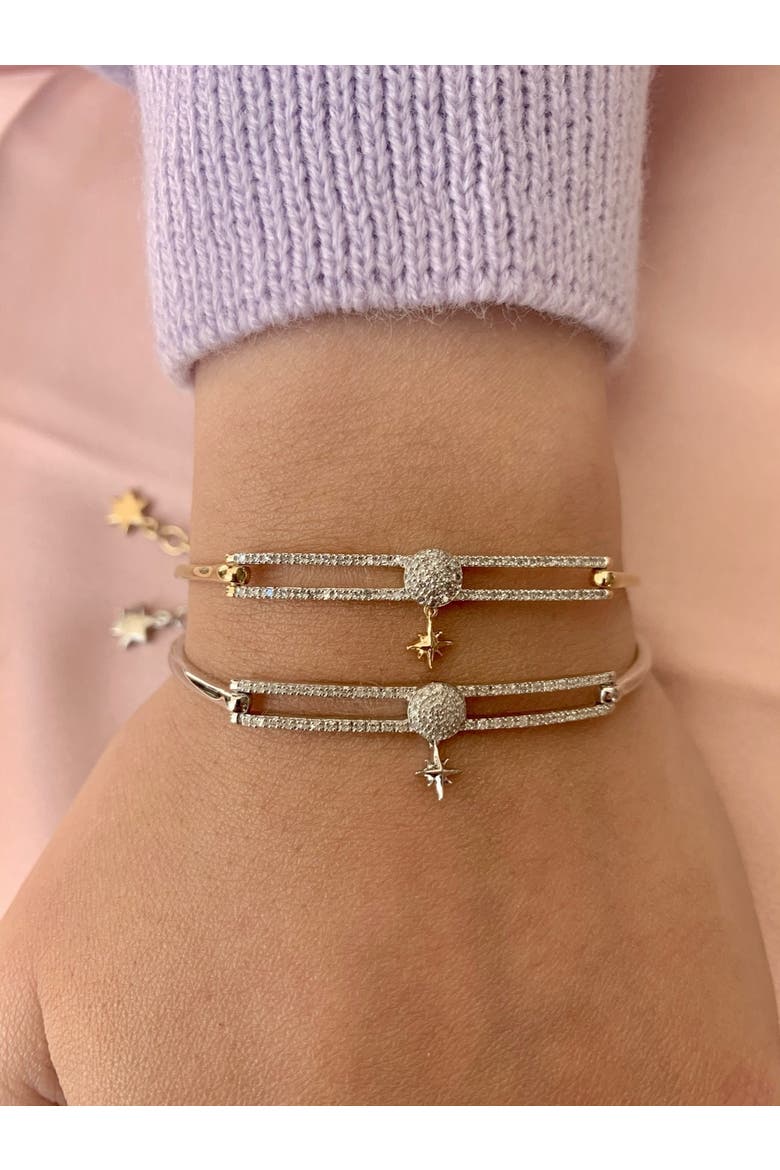 Full Moon North Star Sterling Silver Diamond Bangle, Alternate, color, Silver