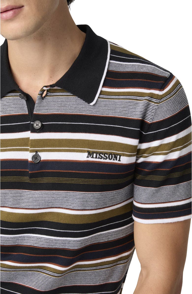 Missoni Striped Cotton Polo Shirt With Embroidered Logo Lettering, Alternate, color, Red Multi