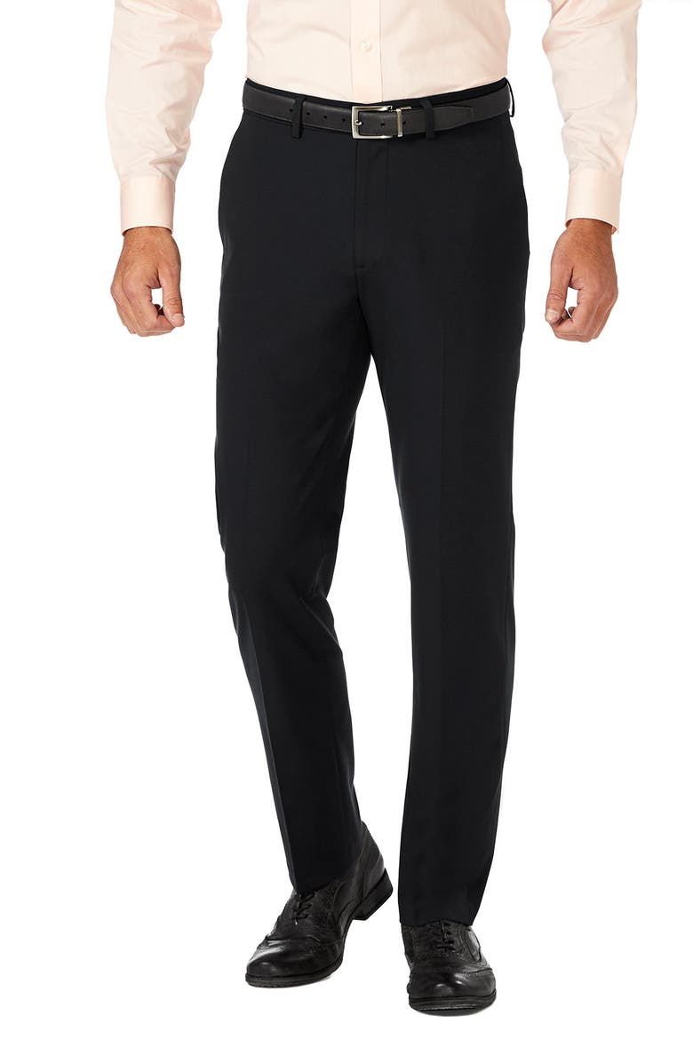 J.M. Haggar 4-Way Stretch Slim Fit Flat Front Dress Pant, Main, color, BLACK