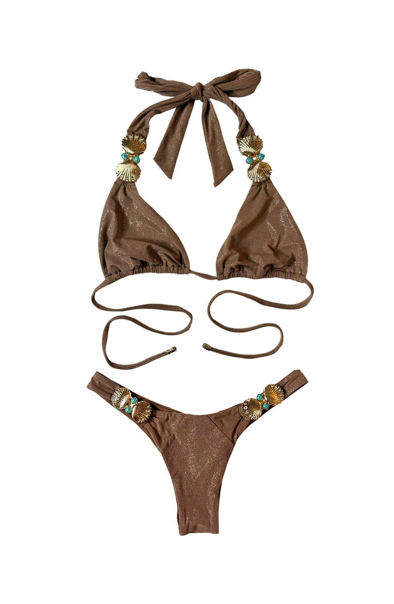 Beach Bunny Swimwear Lara Triangle Top, Alternate, color, Mocha