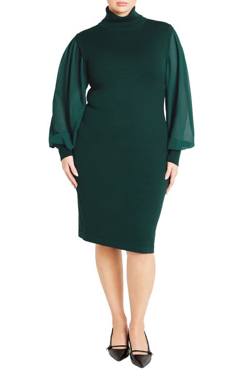 Shop City Chic Tahlia Sheer Long Sleeve Sweater Dress In Teal