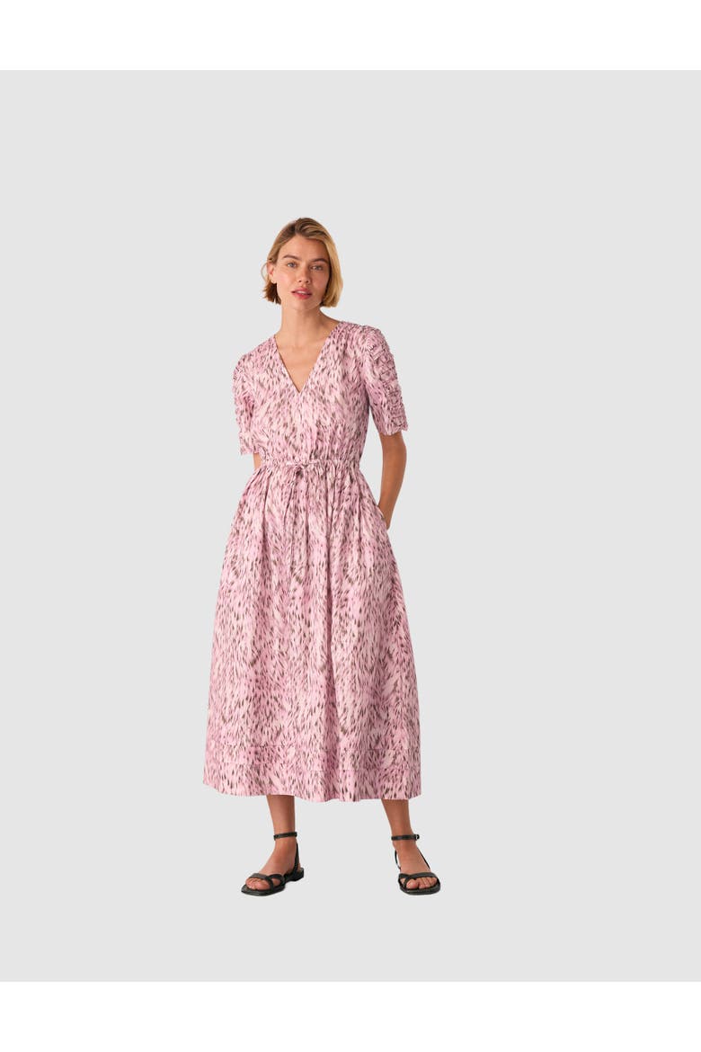Short Sleeve V-Neck Printed Midi Dress, Main, color, Pink/Multi