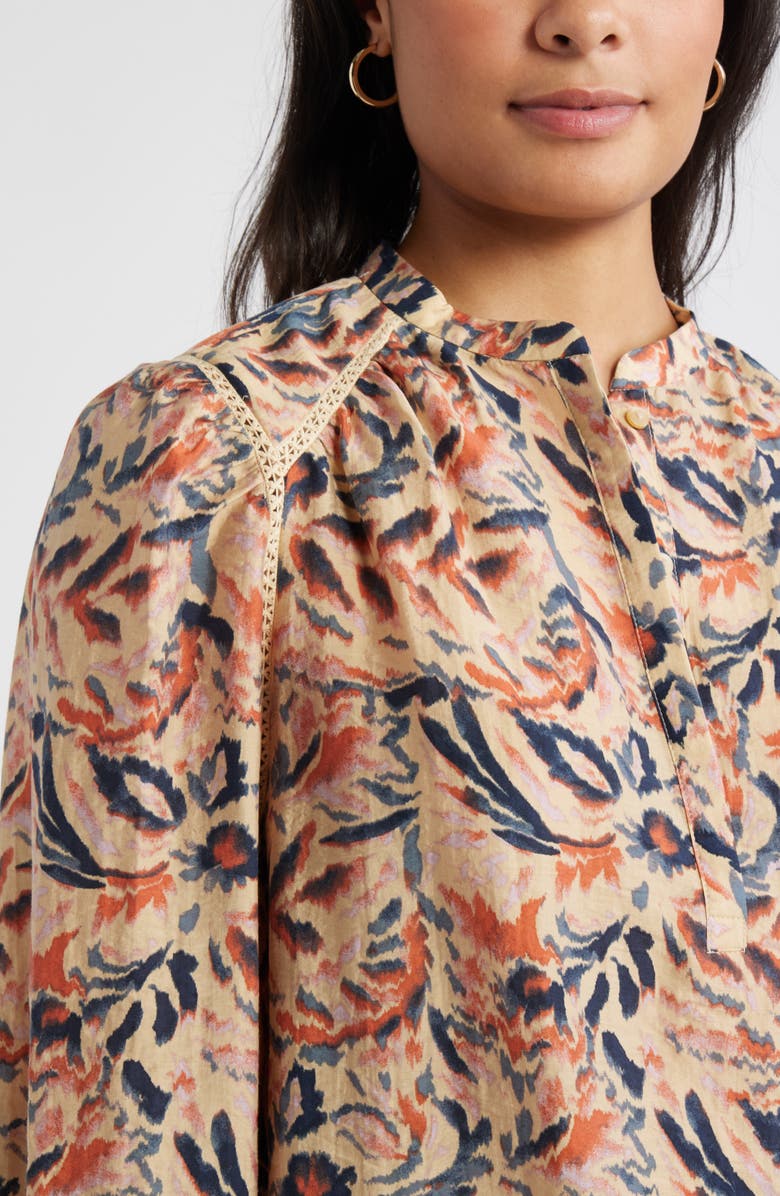 Caslon<sup>®</sup> Embroidered Inset Top, Alternate, color, Tan- Navy Ikat Blossom