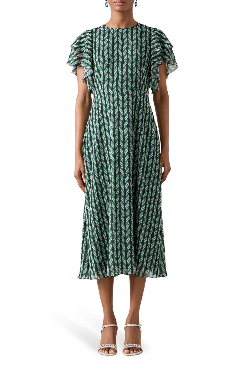 Short Sleeve A-Line Midi Dress, Main, color, BLUE MULTI