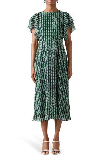 Lk Bennett Short Sleeve A-line Midi Dress In Multi