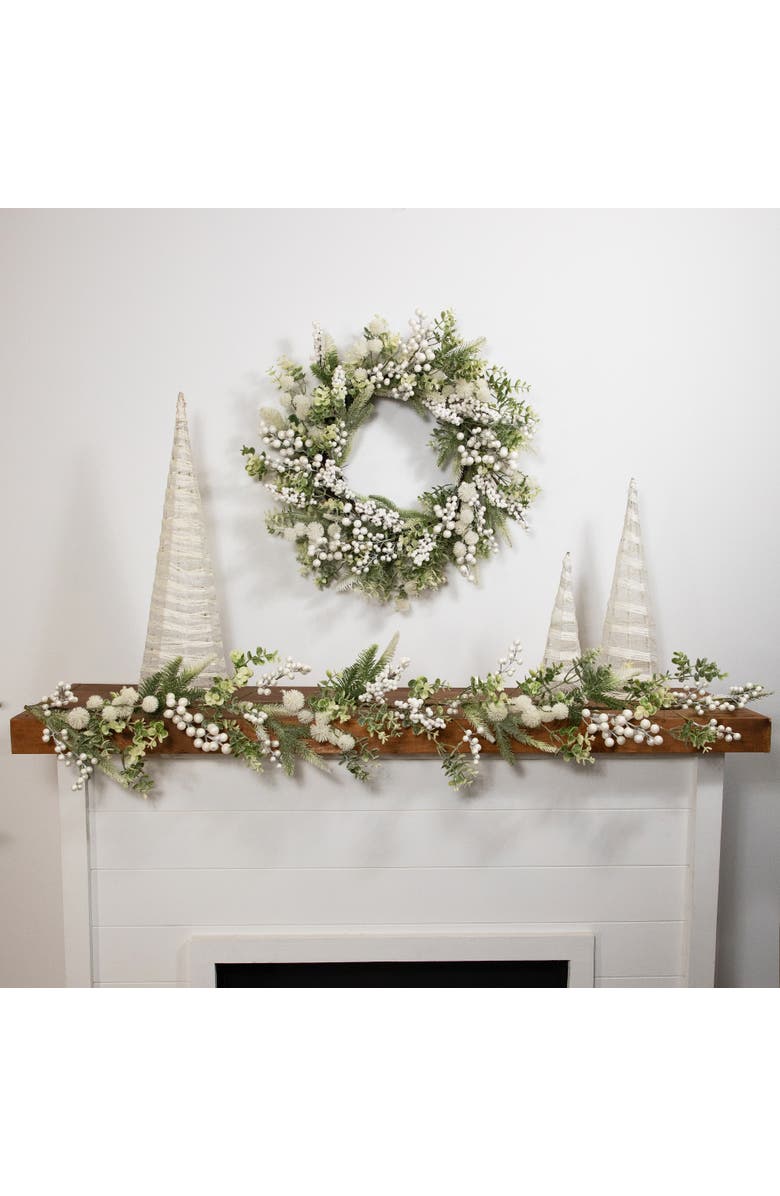 Northlight Glittered Berries and Eucalyptus Artificial Christmas Garland - 5' - Unlit, Alternate, color, Green