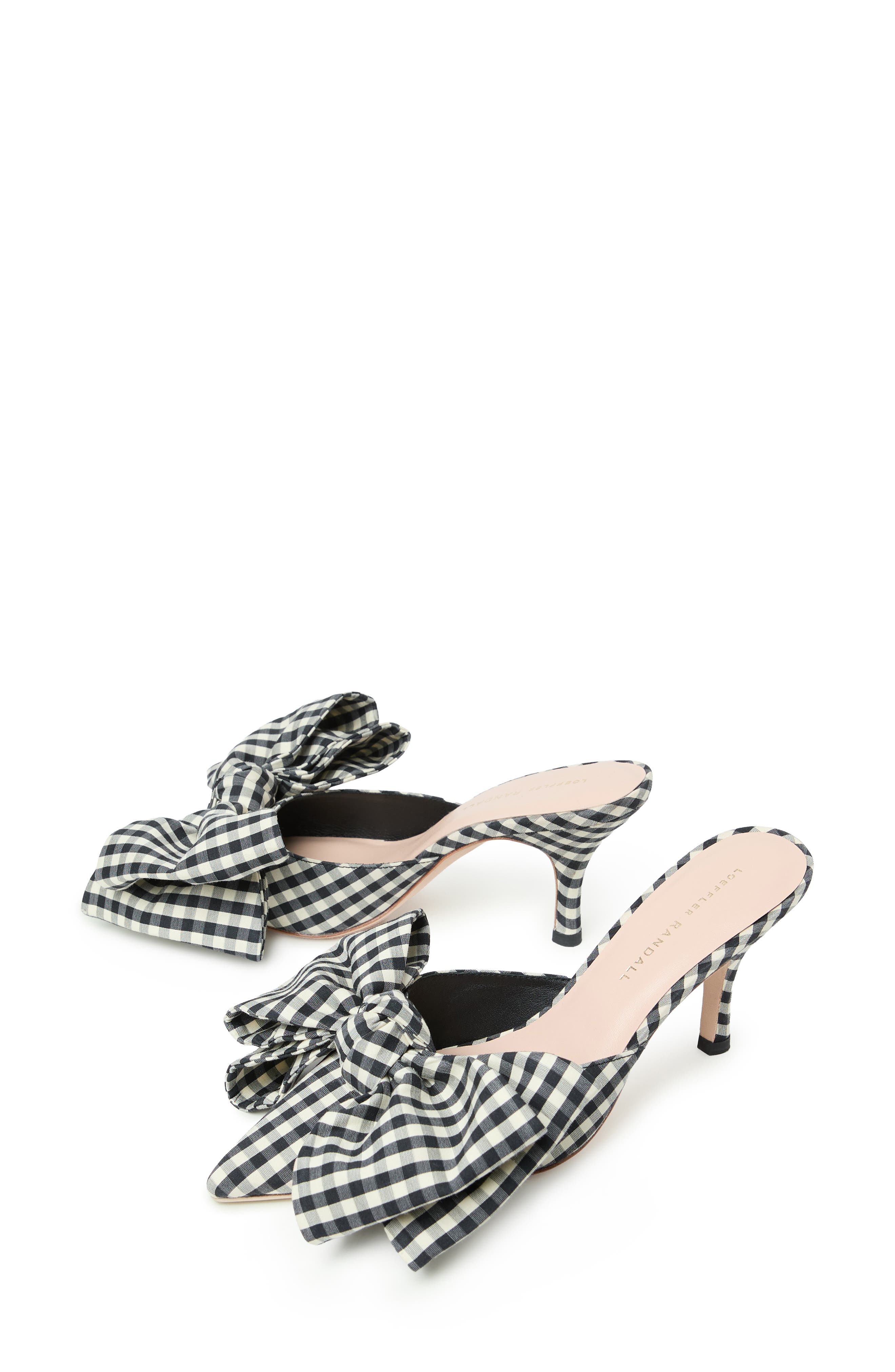 Loeffler Randall Margot Bow Silk Mule, Alternate, color, Black/ White Gingham