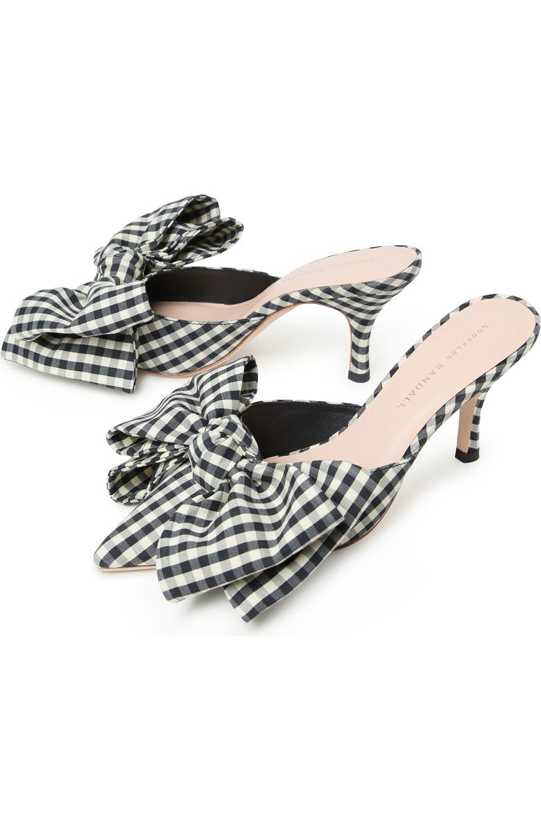 Loeffler Randall Margot Bow Silk Mule, Alternate, color, Black/ White Gingham