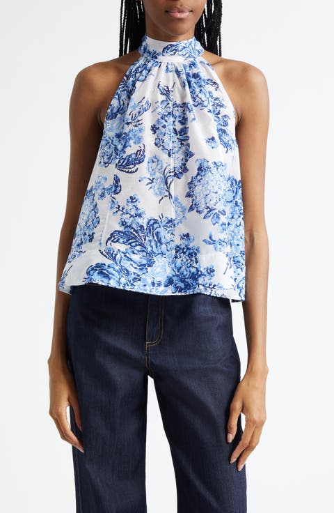 Coastal Bouquet Rashan Sleeveless Cotton & Silk Top
