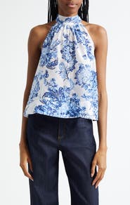 Cinq à Sept Coastal Bouquet Rashan Sleeveless Cotton & Silk Top