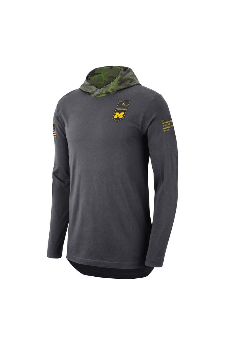 Jordan Brand Men's Jordan Brand Anthracite Michigan Wolverines Military Long Sleeve Hoodie T-Shirt, Alternate, color, 