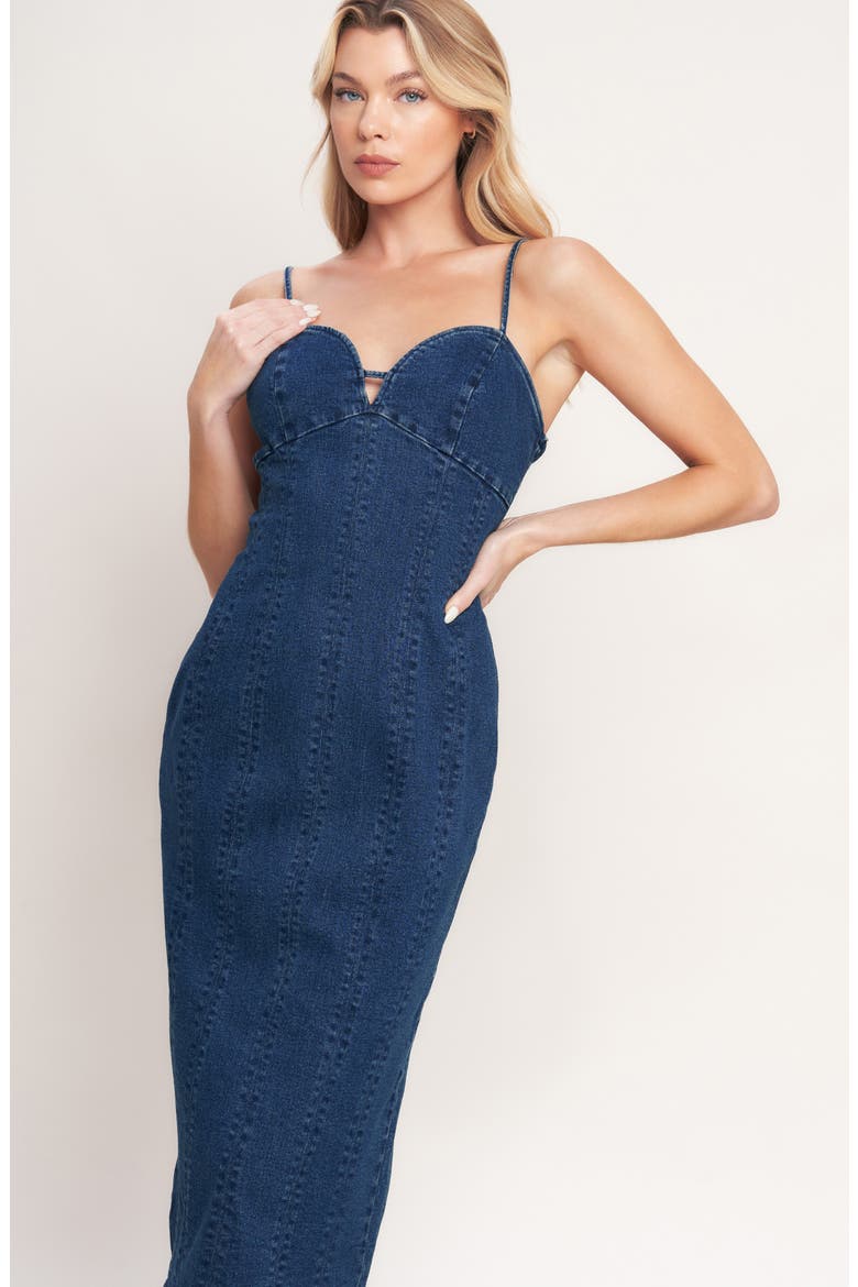 Sweetheart Neck Denim Midi Dress, Alternate, color, MEDIUM INDIGO
