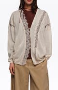 Bimba y Lola Long Cotton and Linen Cardigan With Lace Trim