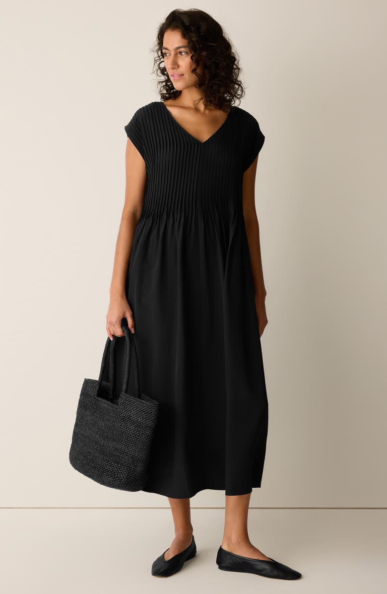 Eileen Fisher Pintuck Pleat Silk Maxi Dress, Alternate, color, 