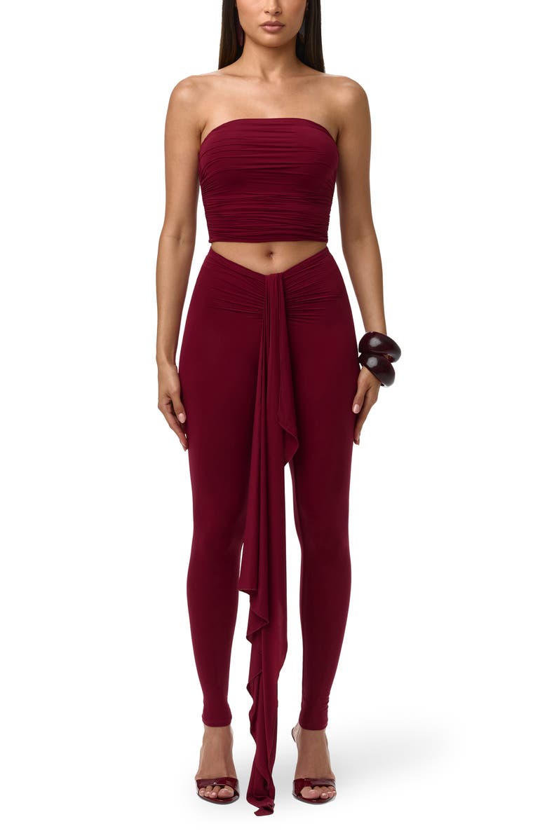 Naked Wardrobe Drape Front Leggings, Alternate, color, Sangria