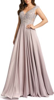 Mac Duggal Women's Floral Appliqué Cap Sleeve A-Line Gown