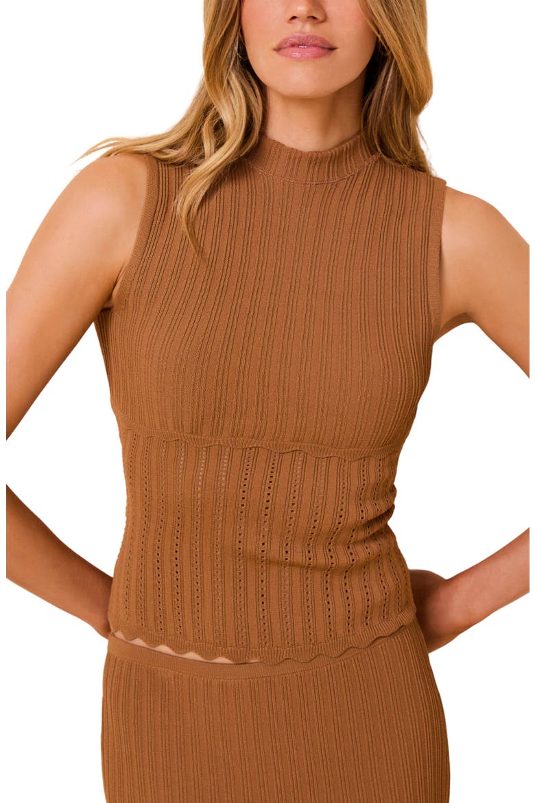 Amara Mock Neck Pointelle Knit Top, Alternate, color, CAMEL