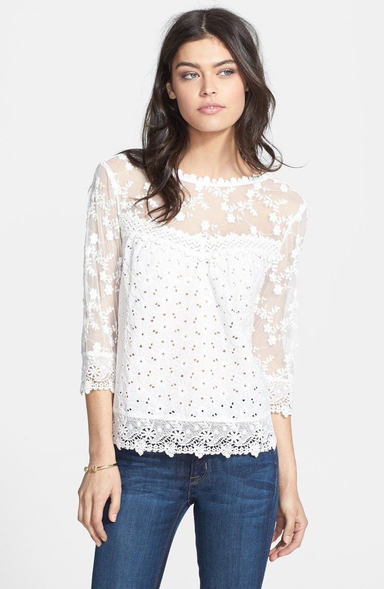 Hinge <sup>®</sup> Lace Detail Three Quarter Sleeve Blouse, Main, color,