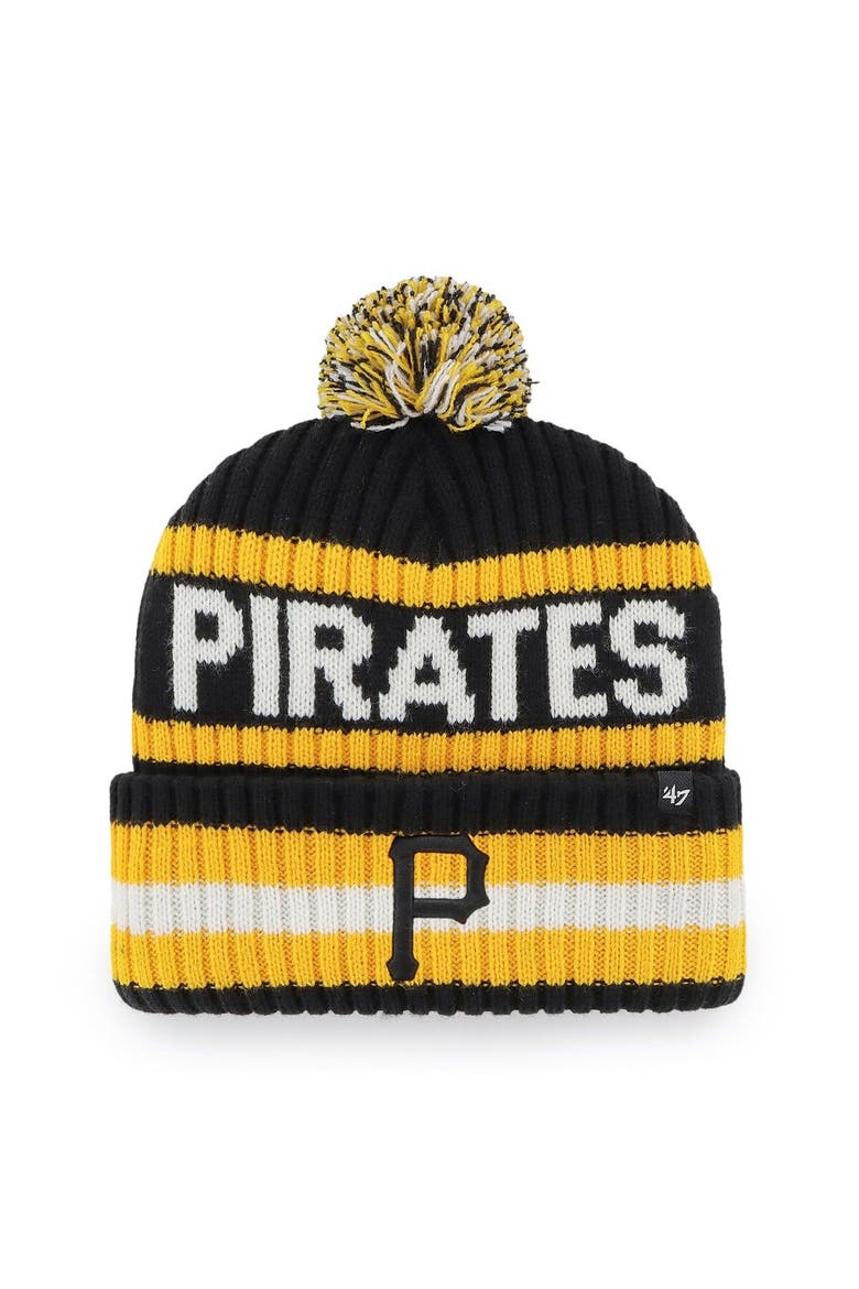 Men's '47 Black Pittsburgh Pirates Bering Cuffed Knit Hat with Pom, Main, color, Black
