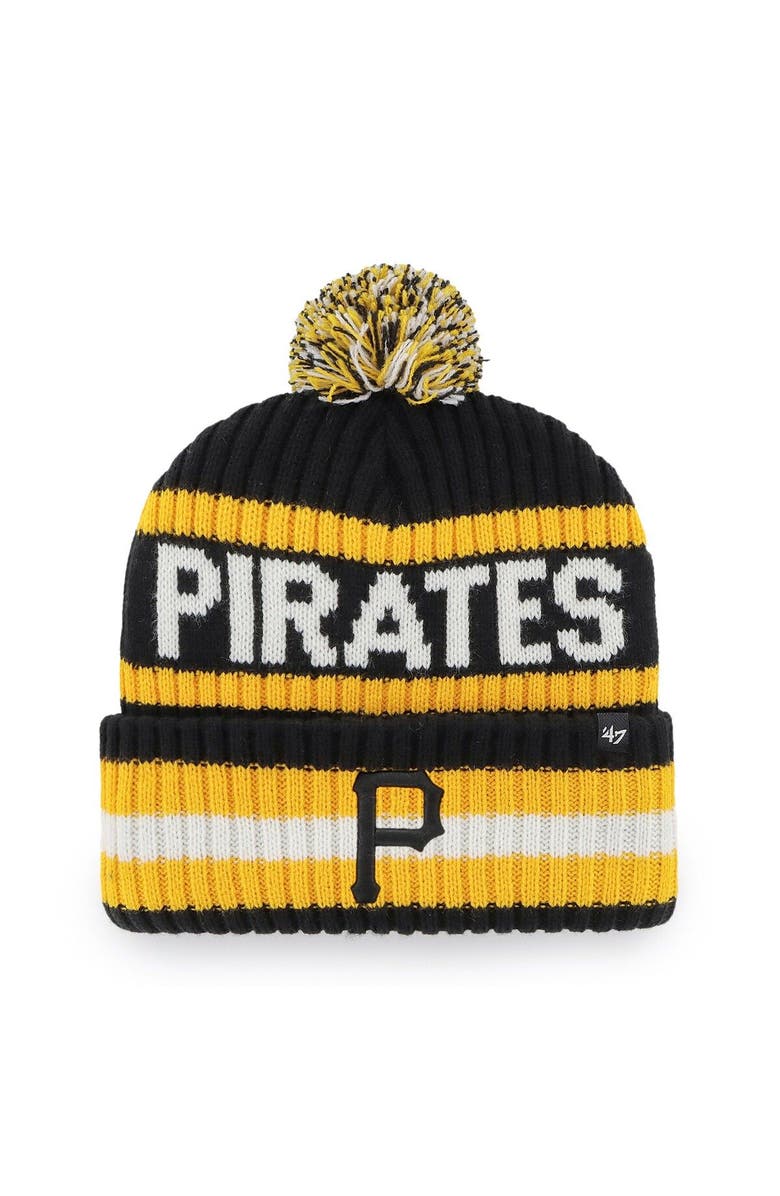 '47 Men's '47 Black Pittsburgh Pirates Bering Cuffed Knit Hat with Pom, Main, color, Black