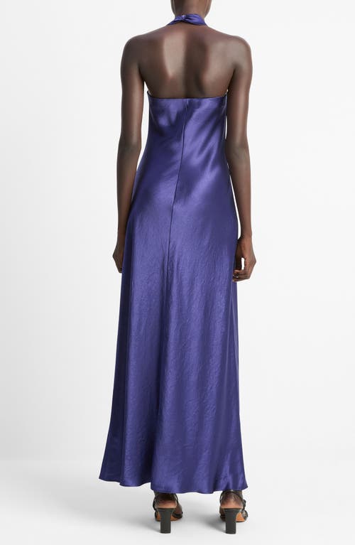 Vince Cowl Neck Satin Halter Dress In Purple