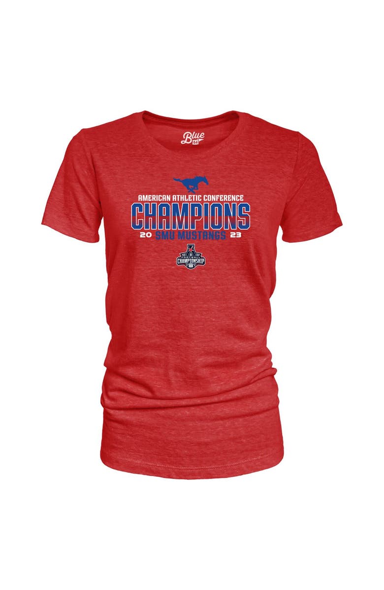 BLUE 84 Women's Blue 84  Red SMU Mustangs 2023 AAC Football Conference Champions Locker Room Tri-Blend V-Neck T-Shirt, Main, color, 