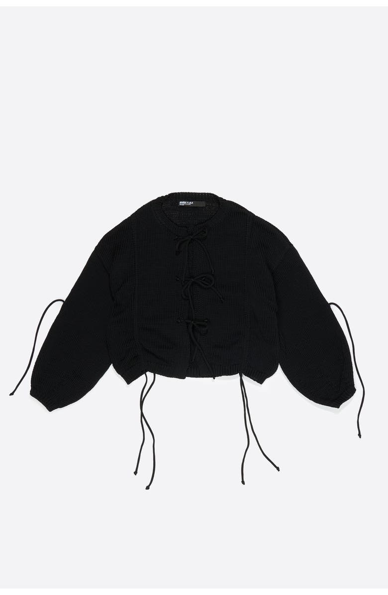 Bimba y Lola Ruched Tie Cardigan, Alternate, color, Black