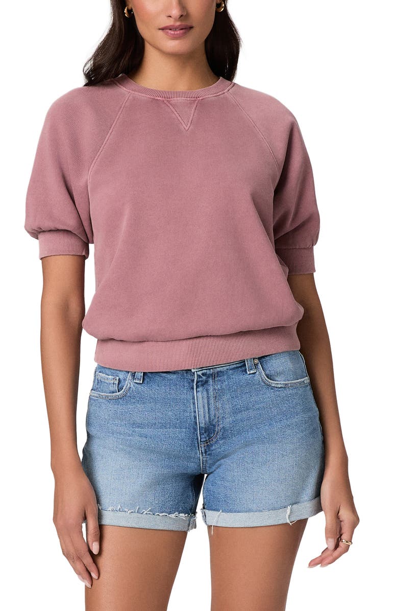 PAIGE Dylan Cuffed Raw Hem Mid Rise Denim Shorts, Alternate, color, Tulipe