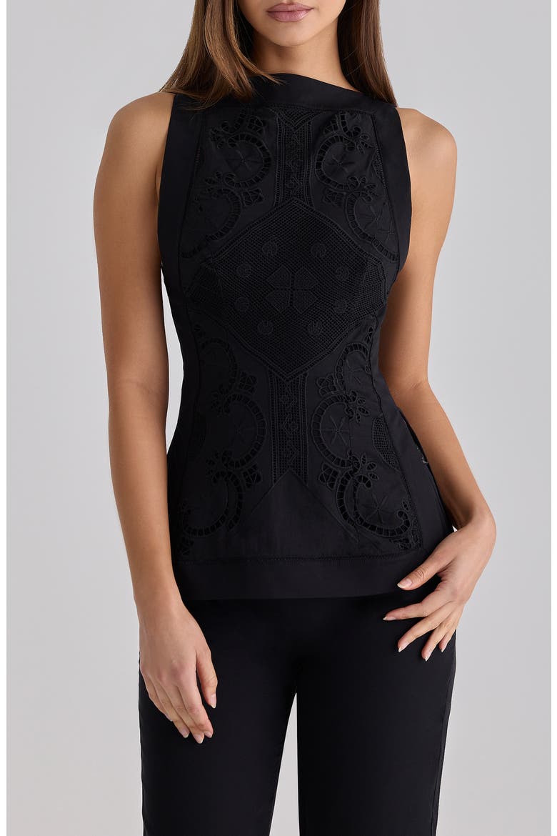 Valencia Broderie Anglaise Boat Neck Top, Main, color, BLACK